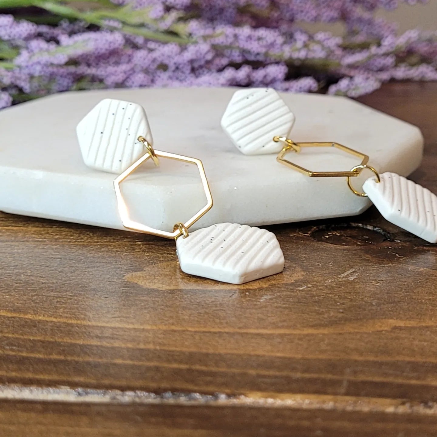 Lined Hexagon Dangles-Surgical steel post