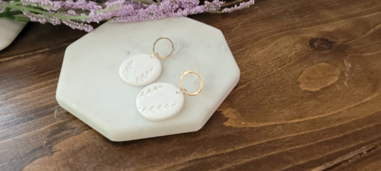 Circle Dangle with Fern Embossing- 18k Gold Plated