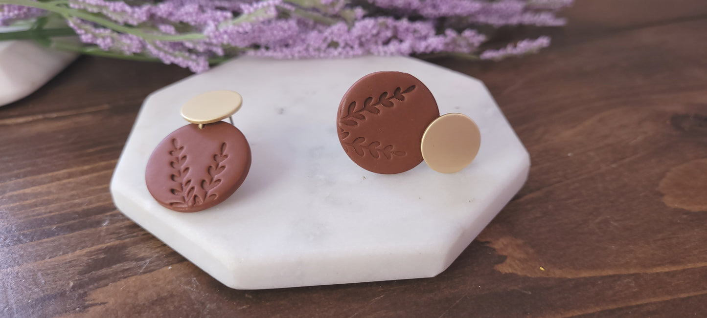 Circle Dangle with Fern Embossing- 18k Gold Plated