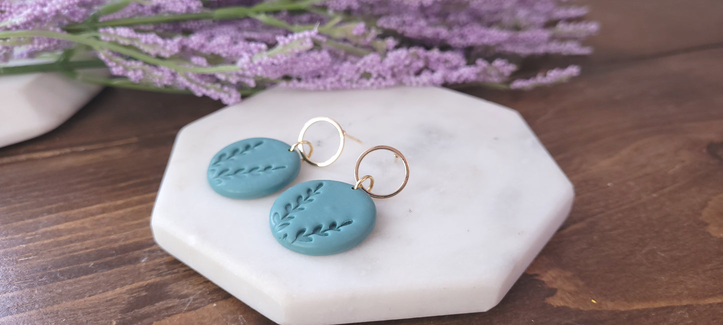 Circle Dangle with Fern Embossing- 18k Gold Plated