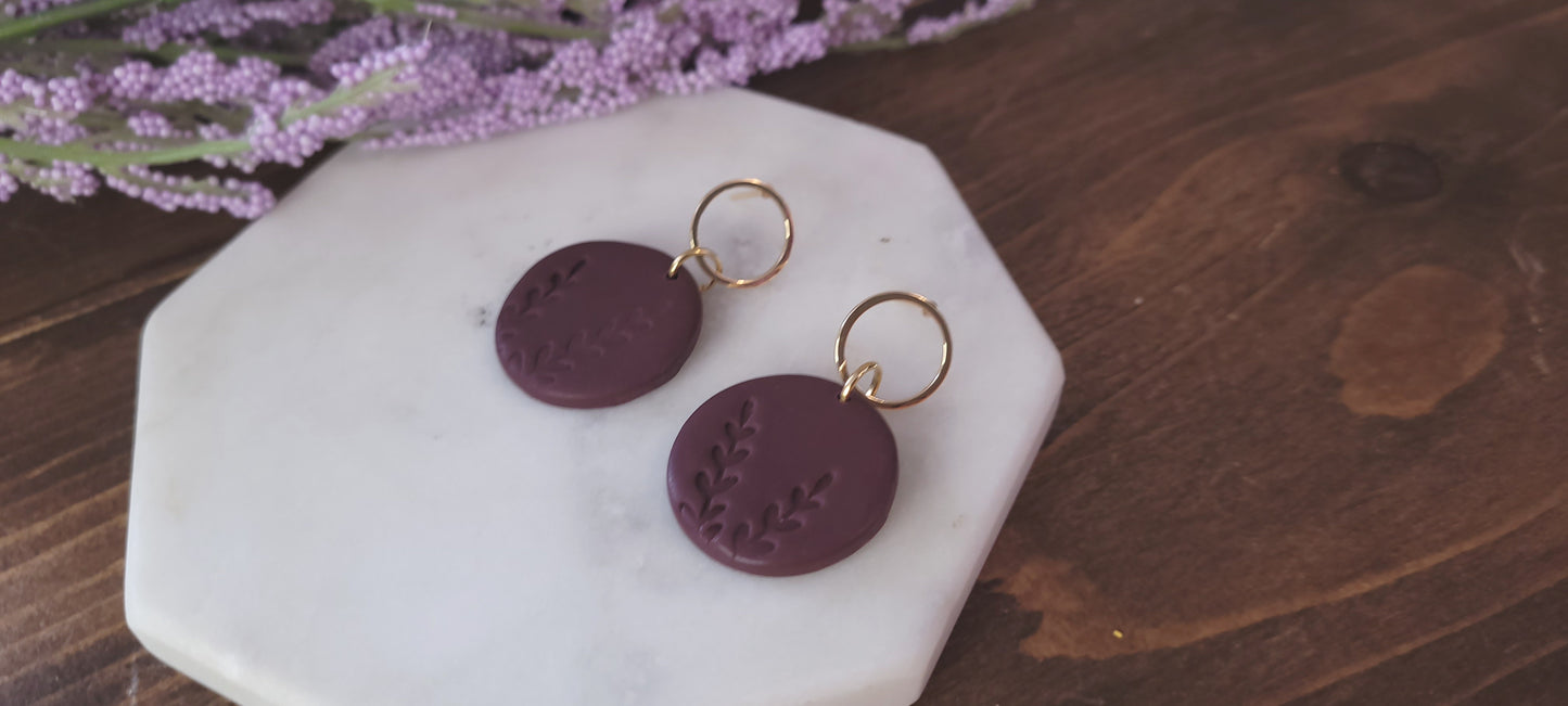 Circle Dangle with Fern Embossing- 18k Gold Plated