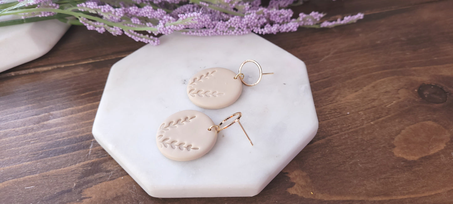 Circle Dangle with Fern Embossing- 18k Gold Plated