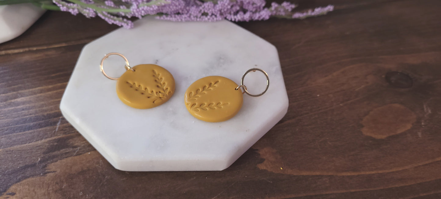 Circle Dangle with Fern Embossing- 18k Gold Plated