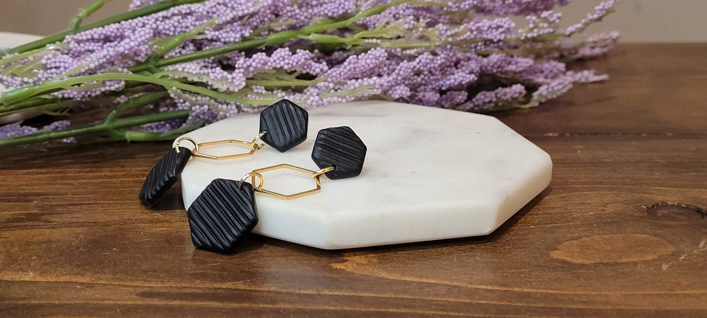 Lined Hexagon Dangles-Surgical steel post