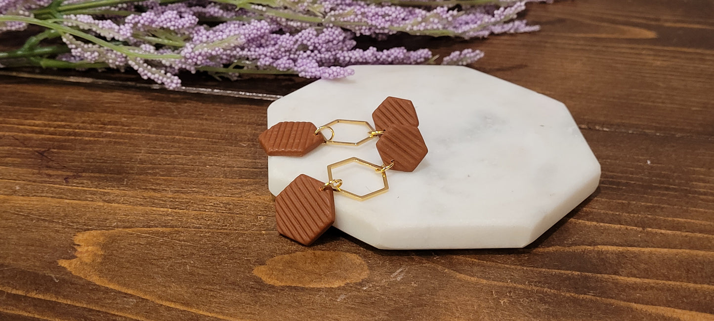 Lined Hexagon Dangles-Surgical steel post