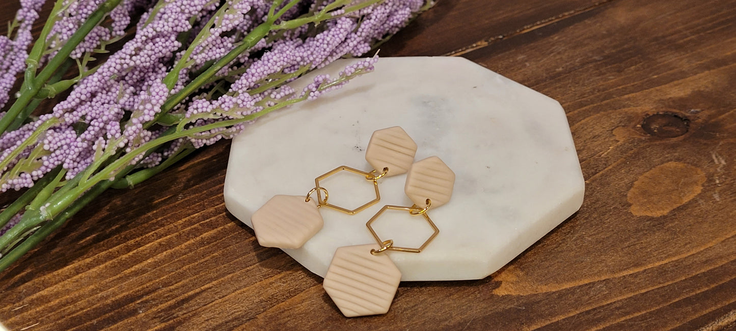 Lined Hexagon Dangles-Surgical steel post