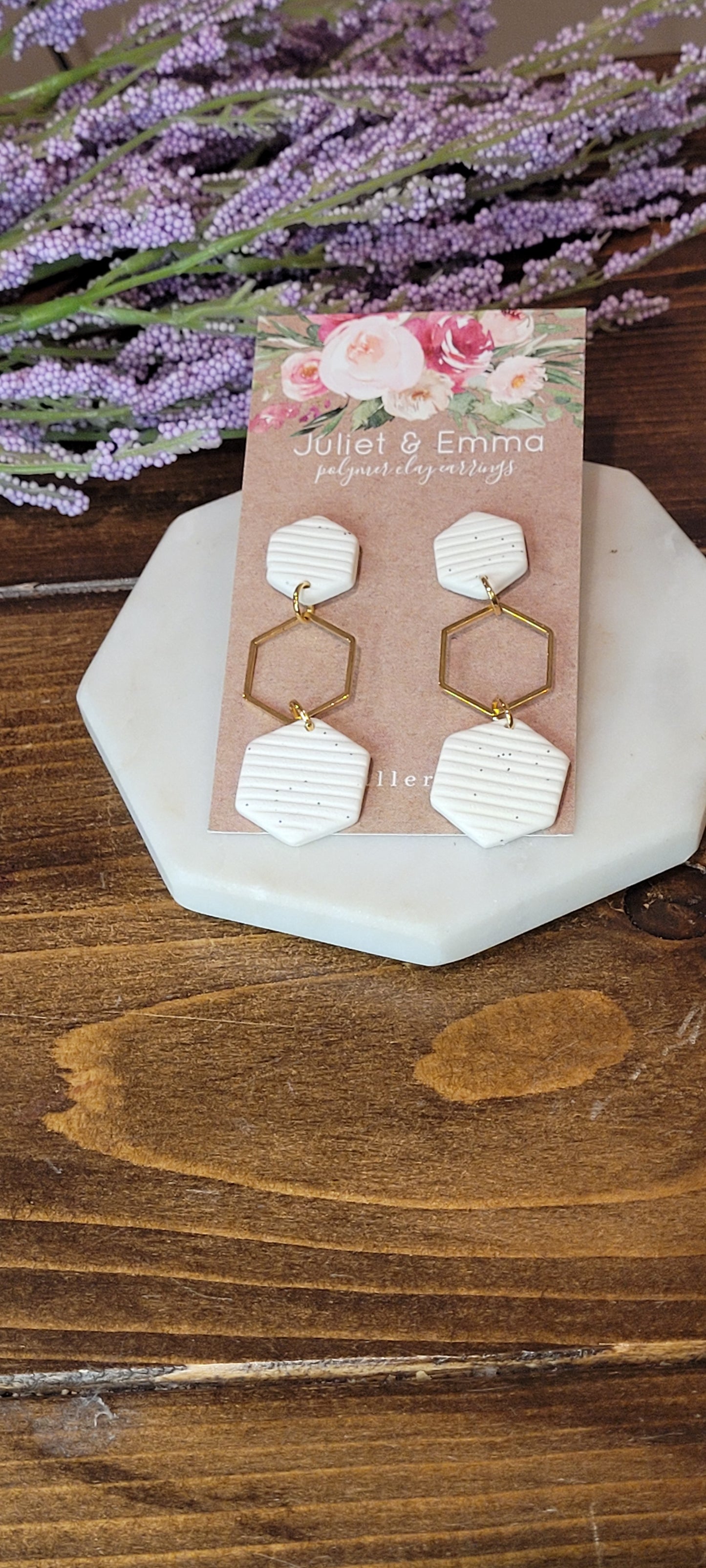 Lined Hexagon Dangles-Surgical steel post