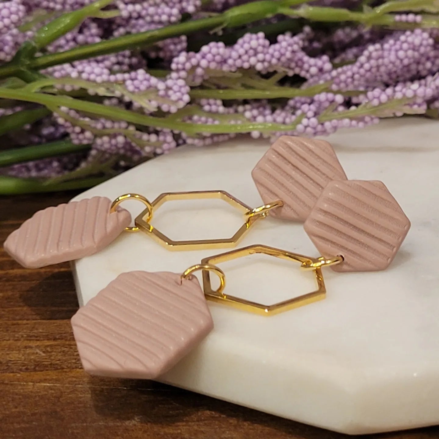 Lined Hexagon Dangles-Surgical steel post